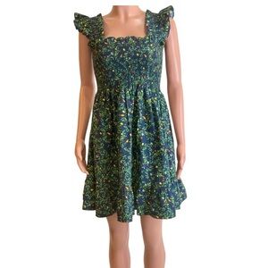 Hill House The Elizabeth Nap Dress Womens Size M Midnight Garden Poplin Smocked